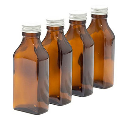 Aura 100Ml Empty Rectangular Amber Glass Bottle With Silver LidsPack Of 4  (Soap DispenserShampooBody Lotion) from B&Q