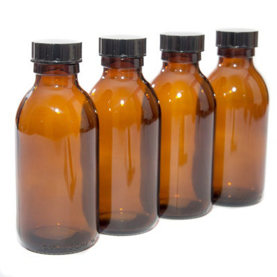 Aura 150Ml Empty Amber Glass Bottles With Black LidsPack Of 4  (Soap DispenserShampooBody Lotion) from B&Q