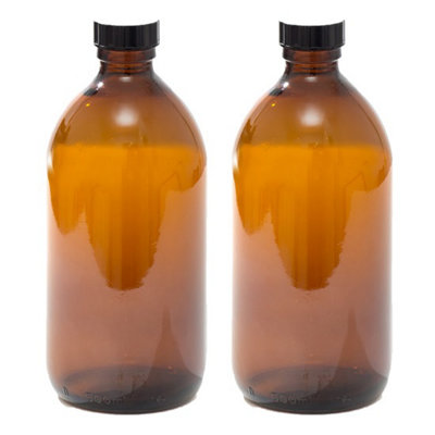Aura 500Ml Empty Amber Glass Bottles With Black LidsPack Of 2  (Soap DispenserShampooBody Lotion) from B&Q