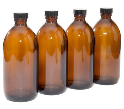 Aura 500Ml Empty Amber Glass Bottles With Black LidsPack Of 4  (Soap DispenserShampooBody Lotion) from B&Q