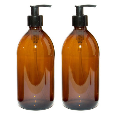 Aura 500Ml Empty Amber Glass Bottles With Black PumpsPack Of 2  (Soap DispenserShampooBody Lotion) from B&Q