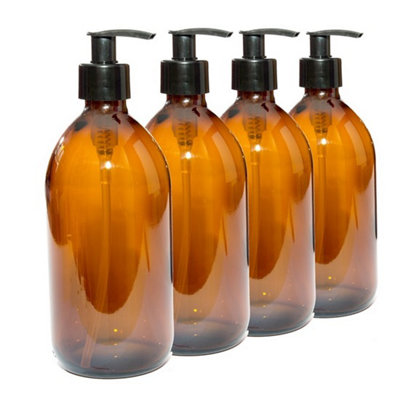Aura 500Ml Empty Amber Glass Bottles With Black PumpsPack Of 4  (Soap DispenserShampooBody Lotion) from B&Q