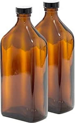 Aura 500Ml Empty Rectangular Amber Glass Bottles With Black LidsPack Of 2  (Soap DispenserShampooBody Lotion) from B&Q