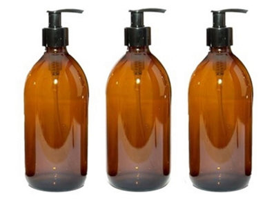 Aura 500Ml Empty Amber Glass Bottles With Black PumpsPack Of 3  (Soap DispenserShampooBody Lotion) from B&Q