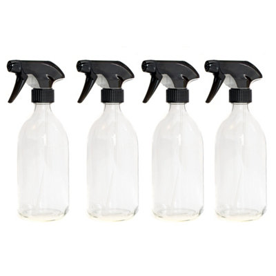 Aura 500Ml Empty Clear Glass Bottles With Black Trigger SpraysPack Of 4 (Spray BottlesCleaningGardening) from B&Q