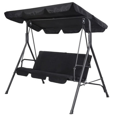 3 Seater Garden Swing Chair Seat Hammock Outdoor Metal Terrace Canopy Bench Black from B&Q