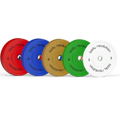 Body Revolution Olympic Bumper Plates60Kg Set (2X5Kg + 2X10Kg + 2X15Kg) from B&Q