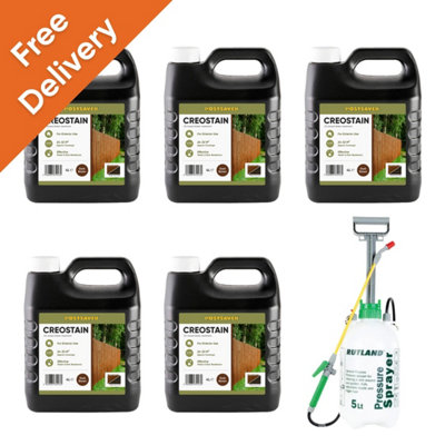 Postsaver Dark/Brown Creostain Fence Stain & Sprayer ( Brown) - Creosote / Creocote Substitute - Oil Based Wood Treatment (Free Delivery) 20L
