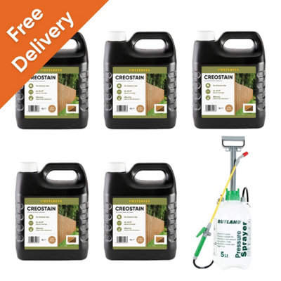 Postsaver Light/Brown Creostain Fence Stain & Sprayer ( Brown) - Creosote / Creocote Substitute - Oil Based Wood Treatment (Free Delivery) 20L