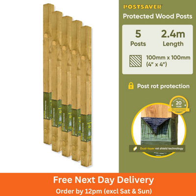 Postsaver Pro-Post4X4" Treated Fence Posts (W) 100X100mm (H) 2.4M (5 Pack) 20 Year Guarantee from B&Q