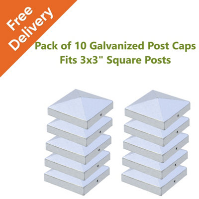 Postsaver Post Cap X10 Pack For Fence Posts Pyramid Shaped - Galvanized Steel Powder Coated For 3X3" Square Posts ( Free Delivery )
