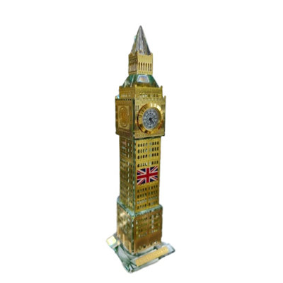 London Big Ben Crystal Clock Table Shelf Showpiece Tabletop Gold from B&Q