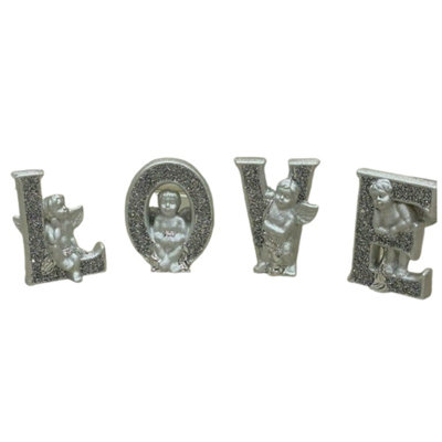  - Love Sign Sparkle Silver Angel Crushed Diamond Letter Set Shelf Sitter