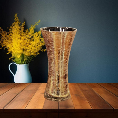 DEENZ 30X14.5Cm Tapered Design Crackle Effect Vase Flowers Vases Glass (Gold) from B&Q