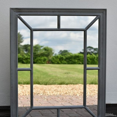 Deenz Large Grey Living Mirror Window Style Wall Mirror Rustic Look Distressed Simply Stylish Decor Mirror from B&Q