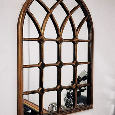 Deenz Black Brushed Gold Window Style Wall Mirror Durable Frame,indoor/outdoor W50Xh71Cm from B&Q
