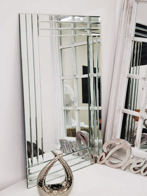 DEENZ Medium Wall Mirror Bevelled Triple Edge Mirror Strips Frameless Elegant from B&Q