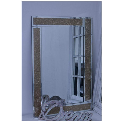 DEENZ Glitter Gold Glass Wall Mirror Bling Mirror Corner  40X60 from B&Q