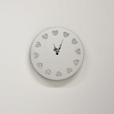 Deenz New Round Crushed Jewel Mirror Wall Clock Heart Shape Diamante Glass Clock 30Cm from B&Q