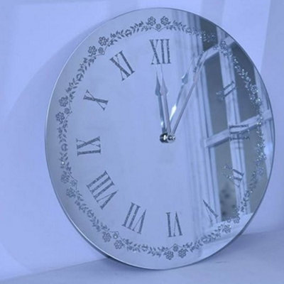 Deenz New Flowery Silver Sparkle Glitter Mirrored Wall Clock Roman Number Wall 35Cm from B&Q