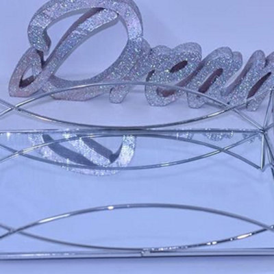 Deenz 30X20Cm Art Deco Silver Mirrored Display Tray Perfume Jewellery Cosmetic Organiser Decorative Metal Double Vanity Dish from B&Q