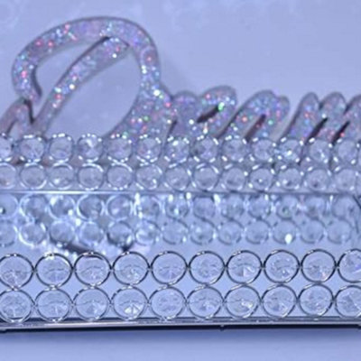 Deenz 30X22Cm Mirrored Cosmetic Rectangle Double Beaded Tray (Round Crystal) Silver Organiser Glass Metal Platters Bathroom Holder from B&Q
