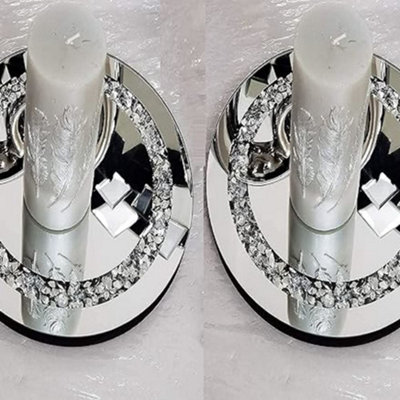 Deenz (Pack Of 2) Round Diamante Mirrored Crystal Candle Plate Candle Holder Loose Jewel Candle HolderBest Gift 25Cm Diameter from B&Q