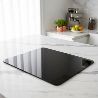 Deenz Black Smooth & Flat Float Glass Worktop Saver/chopping Board50 X 40Cm Round Corner from B&Q