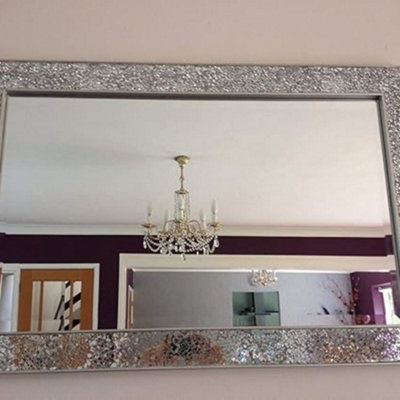 Deenz Crackle Mirror Mosaic Beveled Silver Frame Glass 90X60Cm Living Lounge Wall Hall from B&Q