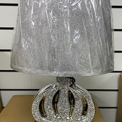 B&Q -  New Crushed Diamond Silver Led Table Lamp Flower Style With Shade Glitter Romany Sparkly