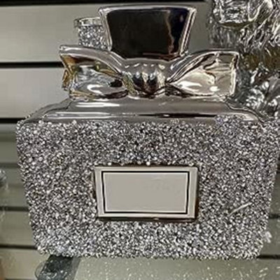 Deenz Silver Crushed Diamond Sparkly Perfume Bottle Ornament Shelf Sitter from B&Q