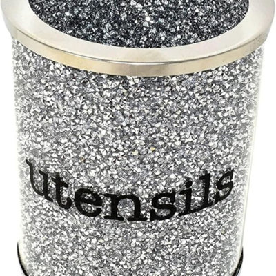 Deenz Crushed Diamond Silver Utensil Holder Crystal Utensils Pot Jar Kitchen Storage from B&Q