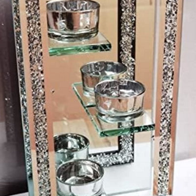 Deenz 24X13Cm Tower Crushed Jewelled Mirrored Tealight Holder Bold And Beautiful Design from B&Q