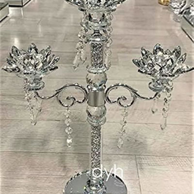 B&Q -  Crushed Diamond Candle Holder Silver Crystals Filled 3 Flower Tier Romany Lotus Sparkle Ornament Crushed Diamond