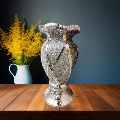 DEENZ 30Cm Silver Vase Statue Sparkle Ornament Crushed Diamond Gift Mirrored Flower from B&Q