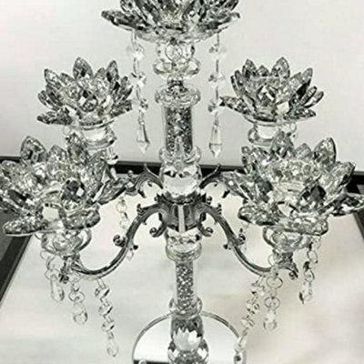 B&Q -  Crushed Diamond Candle Holder Silver Crystals Filled 5 Flower Tier Romany Sparkle Ornament Crushed Diamond