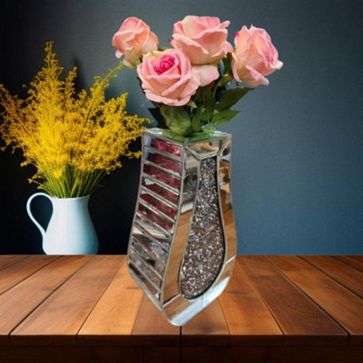 DEENZ 40Cm Silver Vase Crushed Mirrored Flower Pot Crushed Diamond Curve Shape from B&Q