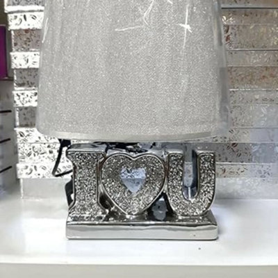 Deenz Silver Ceramic Love Heart Sparkle Crushed Crystal Home Decoration Lamp 31Cm from B&Q