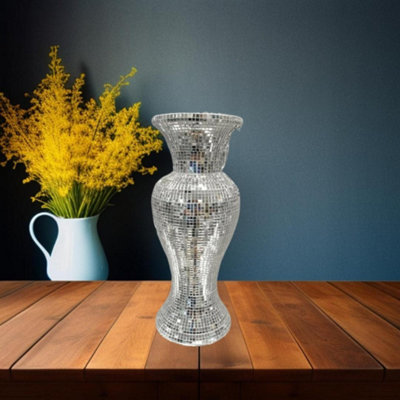 DEENZ 26Cm Ceramic Silver Mirror Diamante Bling Sparkling Flower Vase from B&Q