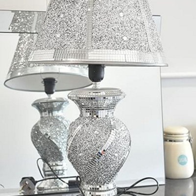 Deenz Silver Glitter Crushed Diamond Table With Lamp Shade Ornament Home Gift Diamante With Wavy Design from B&Q