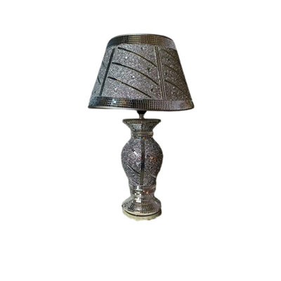 DEENZ Silver Glitter Crushed Diamond Table Lamp With Shade Straight Line from B&Q
