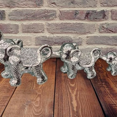 B&Q -  New Silver Set Of 3 Elephants Sparkle Bling Ornament Crushed Diamonds Home Decor