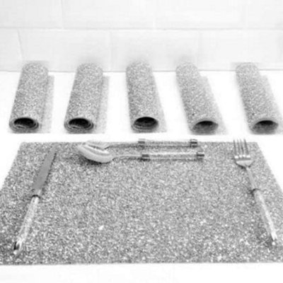 Deenz 6Pc Diamante Silver Table Mat Crushed Diamond Romany Crushed Dining Placemat from B&Q
