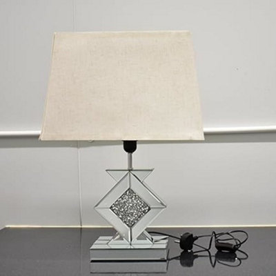 Deenz Crushed Diamond Bed Side Table Lamp Desk Table Crystal Filled Diamante Silver Mirror Mirrored Shade White from B&Q