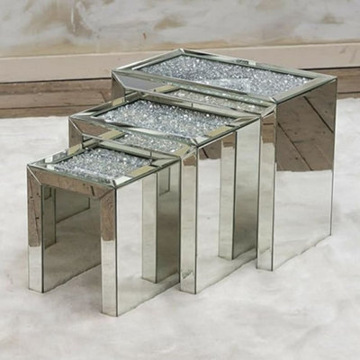 B&Q -  Sparkling Jewel 3-Piece Nest Coffee Table Set With Crushed Crystal Diamonds