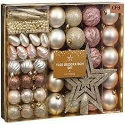 DEENZ Christmas Baubles Tree Decoration Set 50Pc Ornaments Rose Gold from B&Q