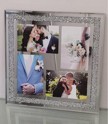 Deenz Crushed Jewel Crystals Photo Frame Mirrored Diamante Picture Frame (6X4 Inch Hold 4 Picture) from B&Q