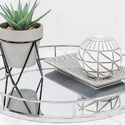 Deenz New Elegant Silver Round Mirror Tray Display Your Possessions (30Cm) from B&Q