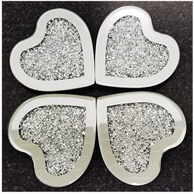 DEENZ Set Of 4 Heart Shaped Coaster Mirror Full Crushed Jewel from B&Q