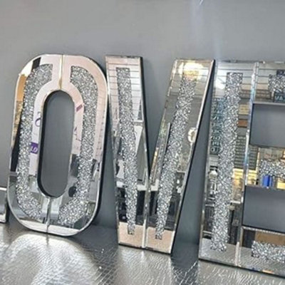 Deenz Mirrored Diamond Love Letters Crushed Crystal Mirror Diamond Wall Art Large 50X30Cm from B&Q